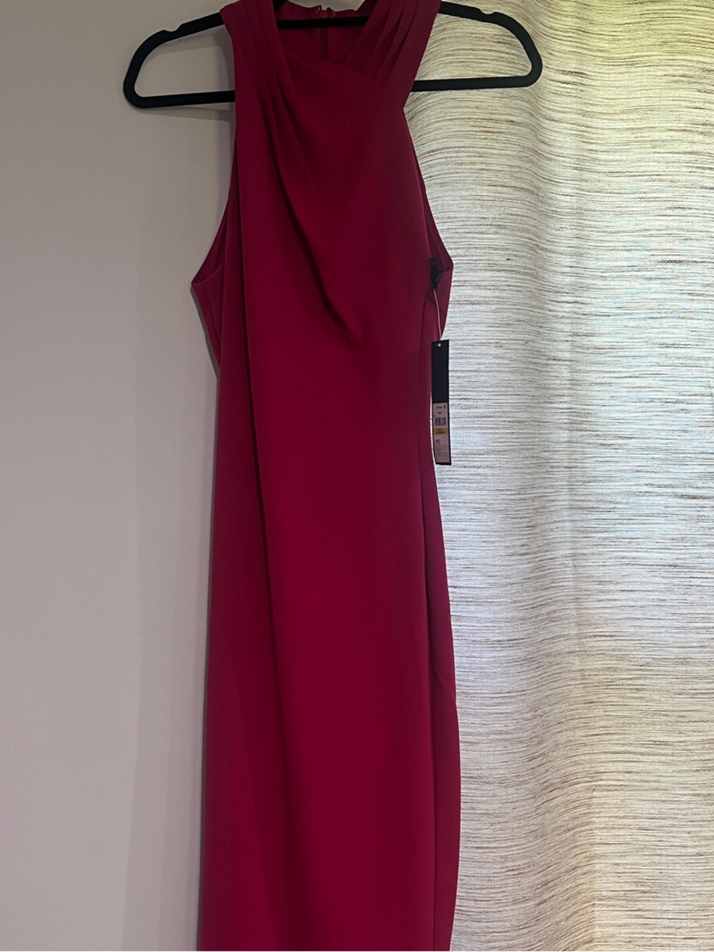 Women’s Rachel Roy Crossover Halter Midi Sheath Dress Sangria Elegant Cocktail - Picture 2 of 8